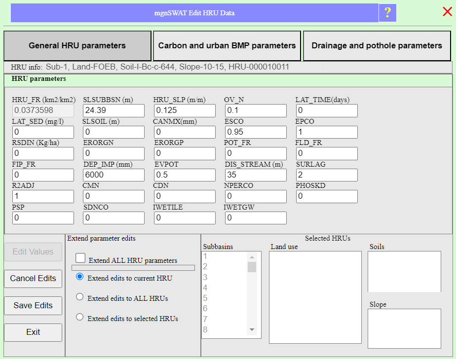 Edit HRU data