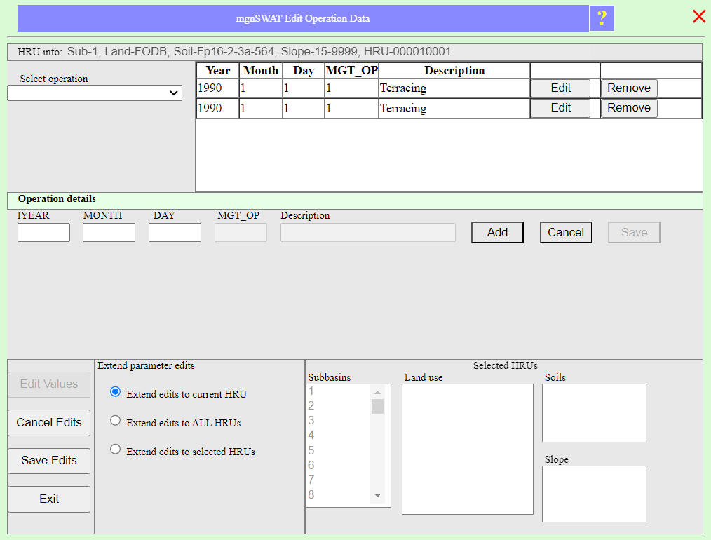 Edit chemical soil data