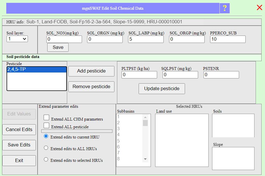 Edit chemical soil data