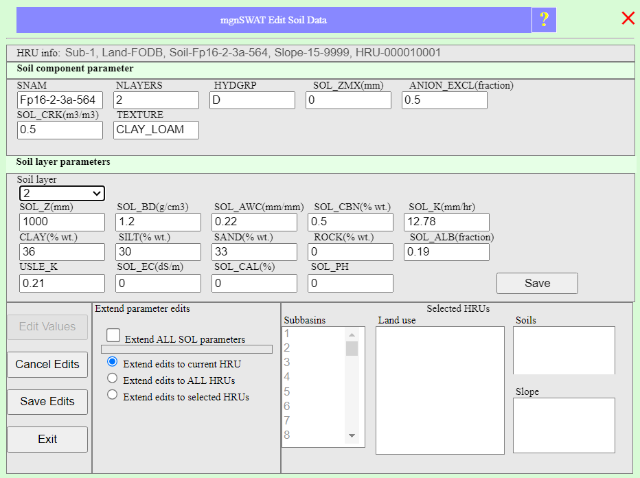 Edit soil data