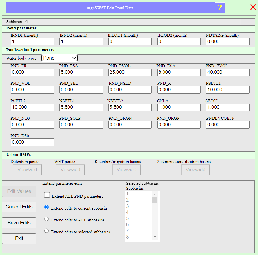Edit pond data