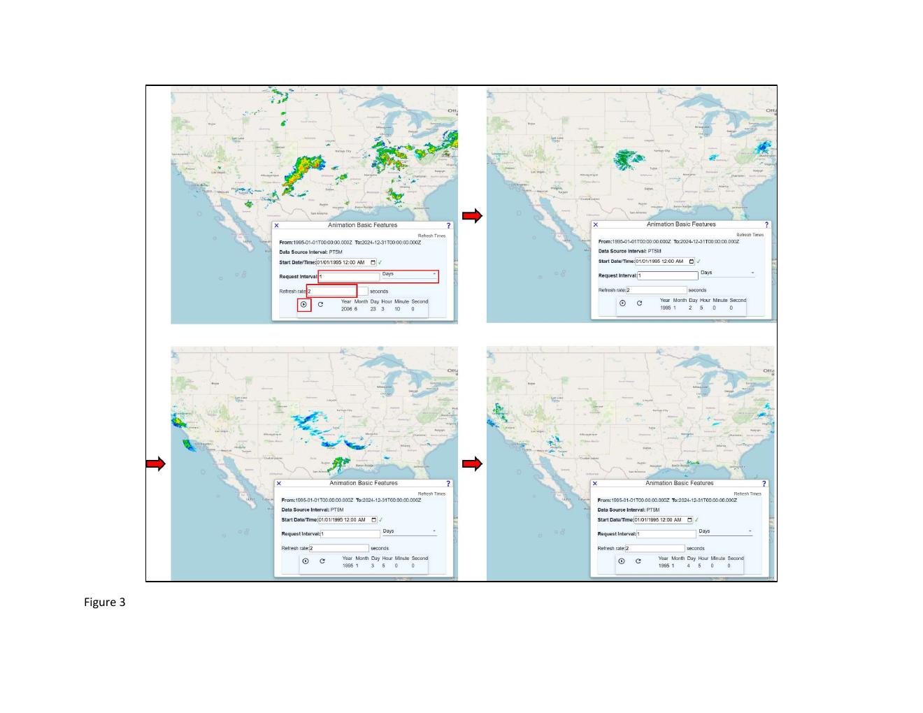 Figure 4 — A later frame of the NEXRAD animation showing a different daily precipitation pattern