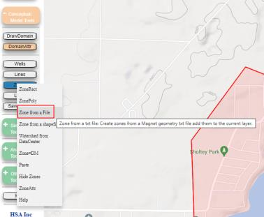 Map showing lake polygon loaded from BarronLake.txt with tolerance=0 prompt dialog and keep-existing-zones confirmation