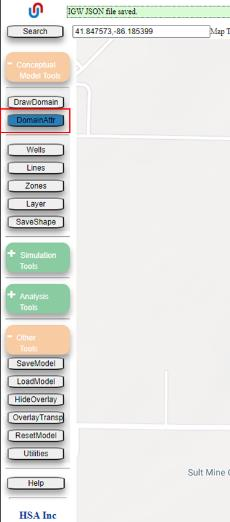 Map showing model domain with newly placed augmentation well and Well Input Options menu displaying coordinates and Transient pumping enabled