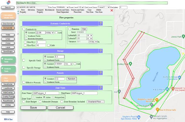 Select Attributes Options with Used as Zone and Shape-specified chosen MUNICIPLTY, Two-way flux checked, group name River, Constant water depth 1.0, Leakance 5000 1/day