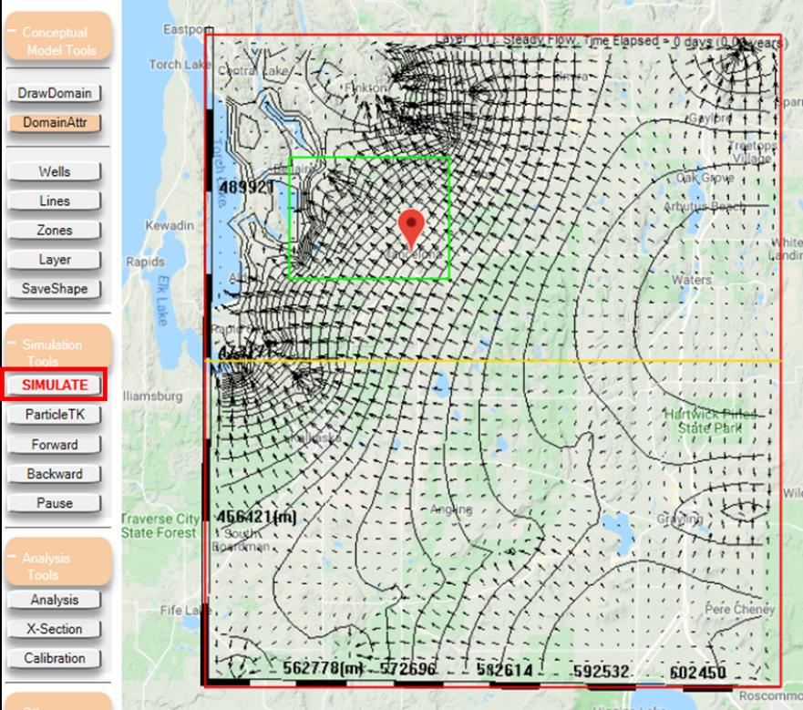 Overlay an Image on Maps menu with site map showing well fields and TCE plume extent overlaid on terrain map