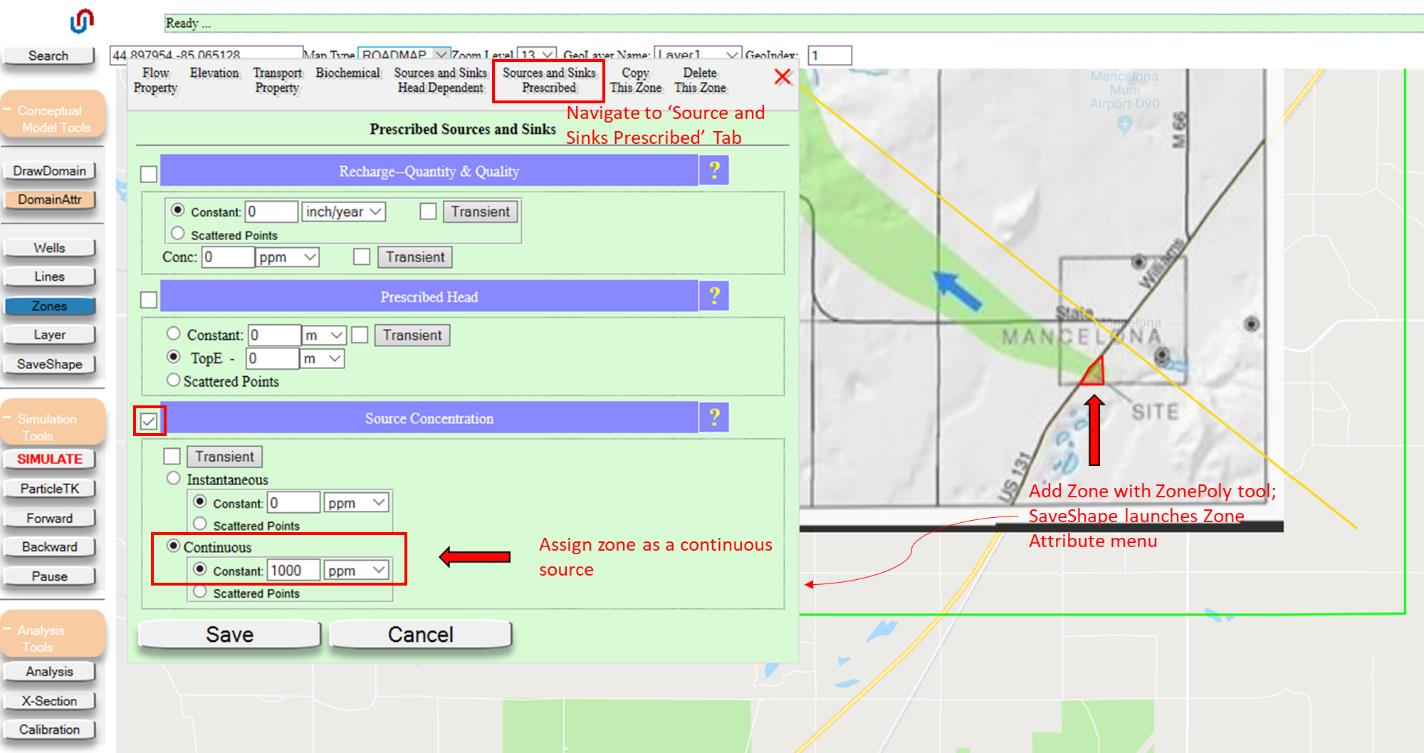 Zone Attributes menu with Submodel Domain checked and Active zone type selected