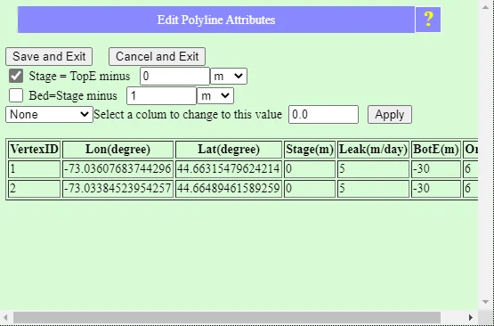 Input window for allowing for a variable stage along the length of a river.