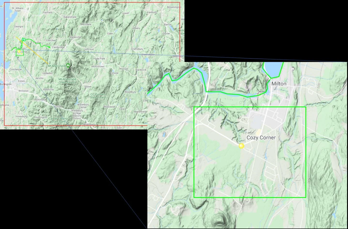 New submodel domain for a small populated area south of the lake near Milton.