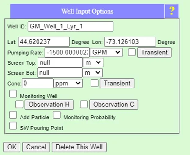 Opening Conceptual Model Tools to select a well location.