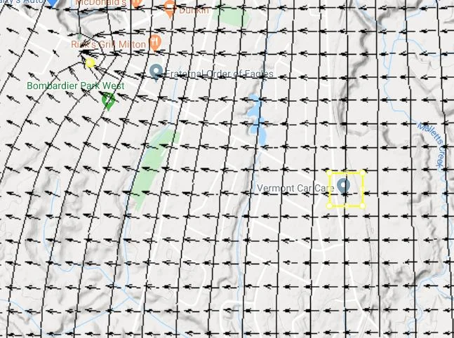 Model display showing a rectangular particle zone added at the location of a hypothetical contamination source for forward particle tracking analysis