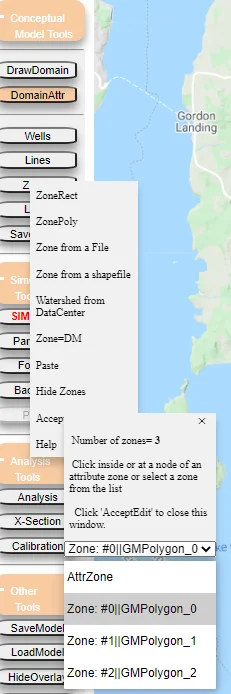 Process for accessing the attributes menu of the zone use as the submodel domain.