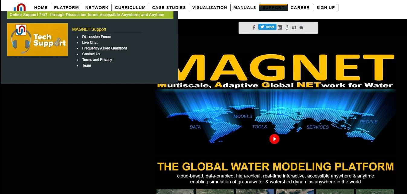 MAGNET Model Network page showing a map with published model locations as markers and a comment box for bug reporting and feedback
