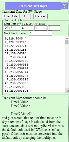 The Simulation Settings → Watershed Model Solver dialog showing SW sub-time-steps, soil storage imports, infiltration-as-recharge option, and rainfall duration parameters