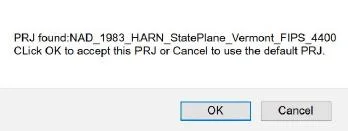 Prompt indicating the suggested projection for the model, with a button to accept the default or a second option to manually specify a different projection