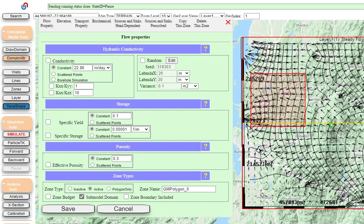 Zone Attributes menu with the Submodel Domain checkbox highlighted under Zone Types, allowing the zone to be designated as the simulation domain for nested modeling