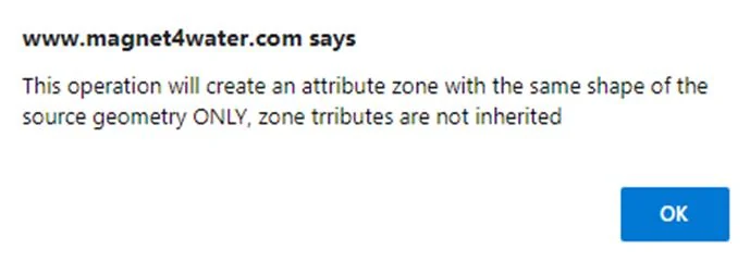 Prompt regarding how the pasted zone does not include any of the attributes from the original zone.
