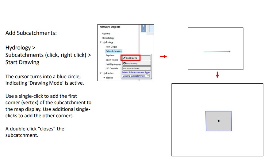 Figure 3 β Hydrology → Subcatchments → Start Drawing: click vertices, double-click to close