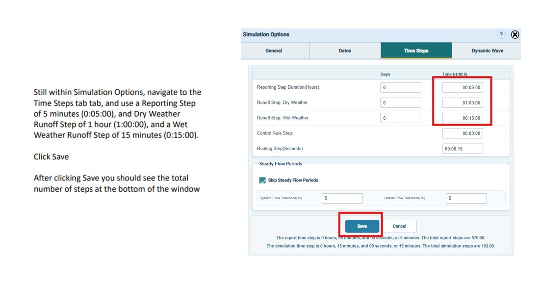 Figure 24 β Time step settings: reporting, dry weather, and wet weather intervals