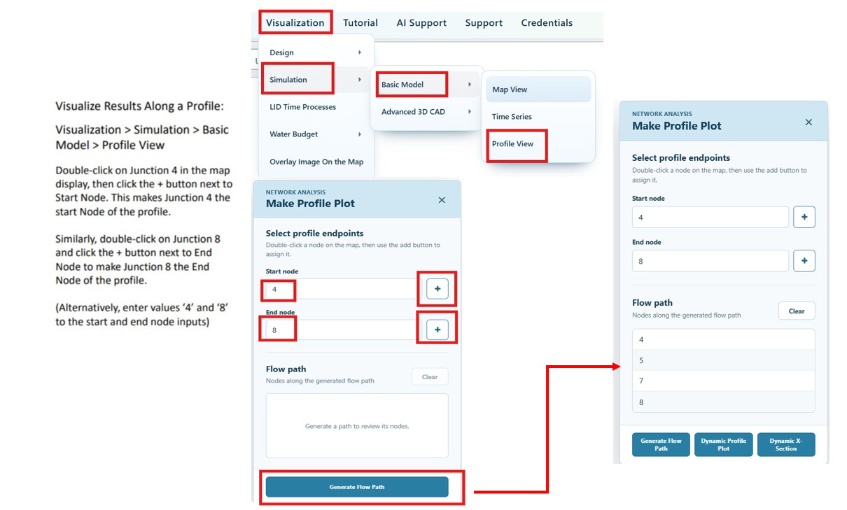 Figure 28 β Profile setup: select start node (J4) and end node (J8)