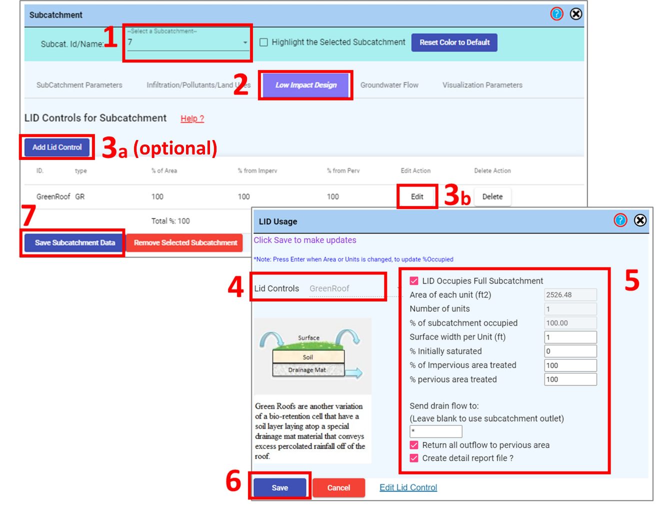 Edit/Link the LID Control to the Subcatchment
