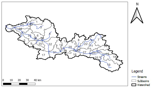 Final delineated watershed, subbasins, and stream network